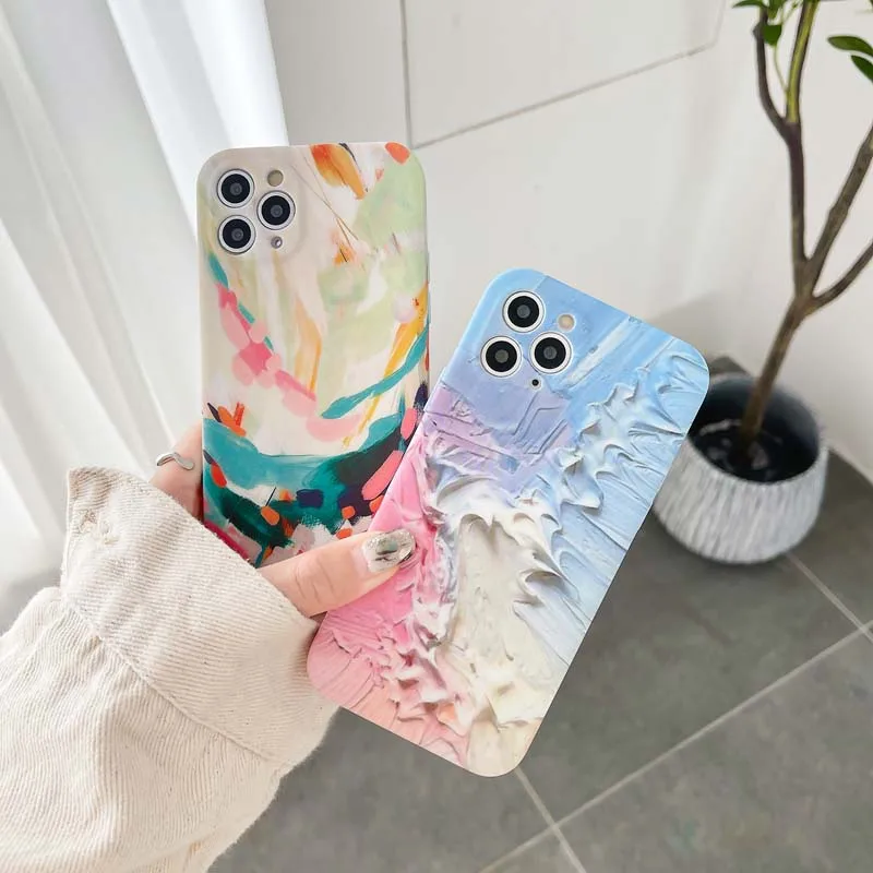 

Luxury Colorful Pigment Phone Case For iphone 12 Mini 11 Pro Max Creative SE 2020 7 8 Plus X XR XS Soft Protect Cover