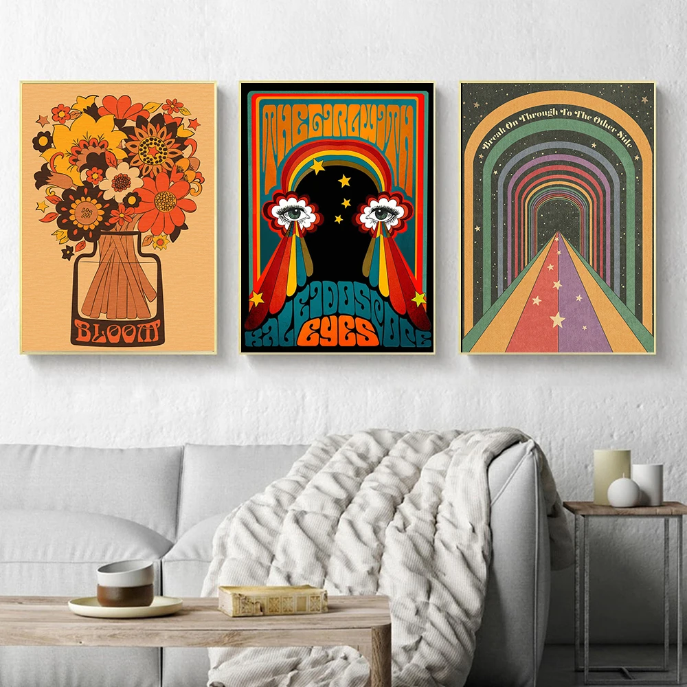 Ретро психоделический постер в богемном стиле 60-х годов певец цветок холст