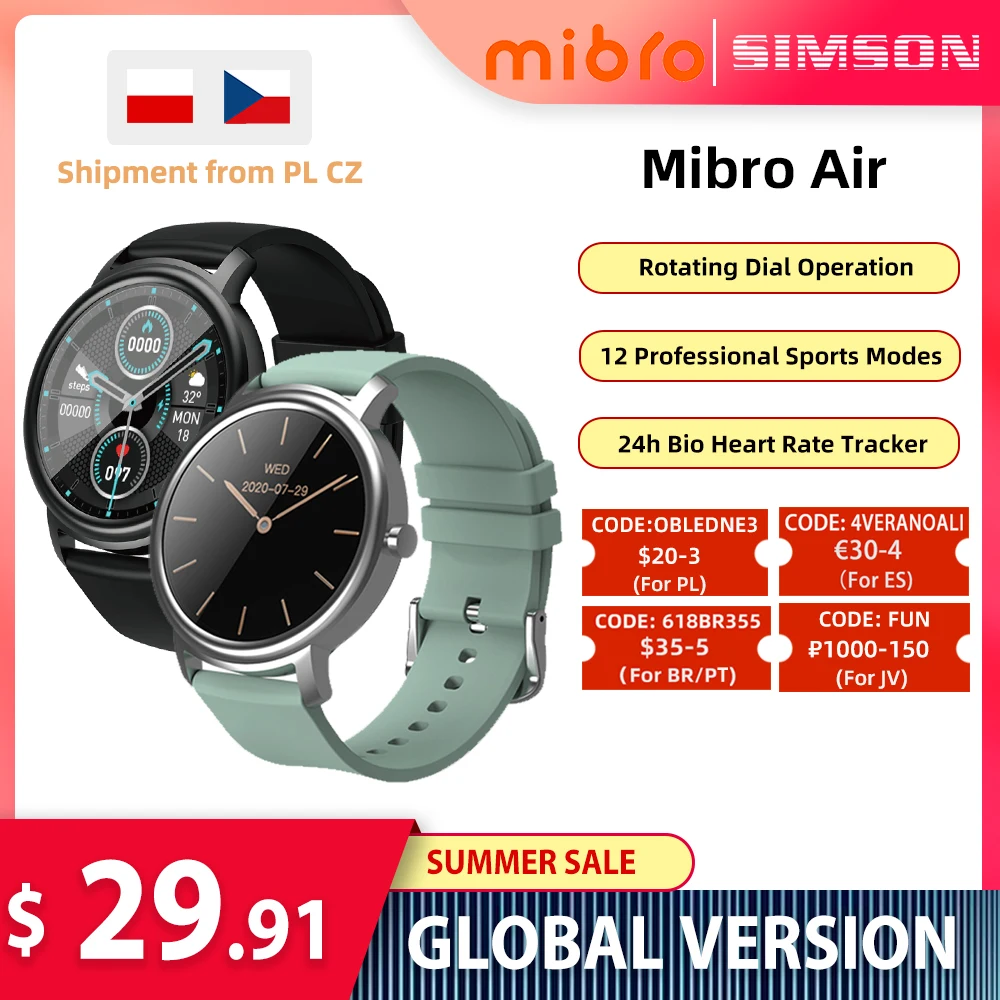 

Mibro Air Smart Watch Men Women IP68 Waterproof Bluetooth 5 Sleep Monitor Fitness Heart Rate Tracker SmartWatch Android IOS