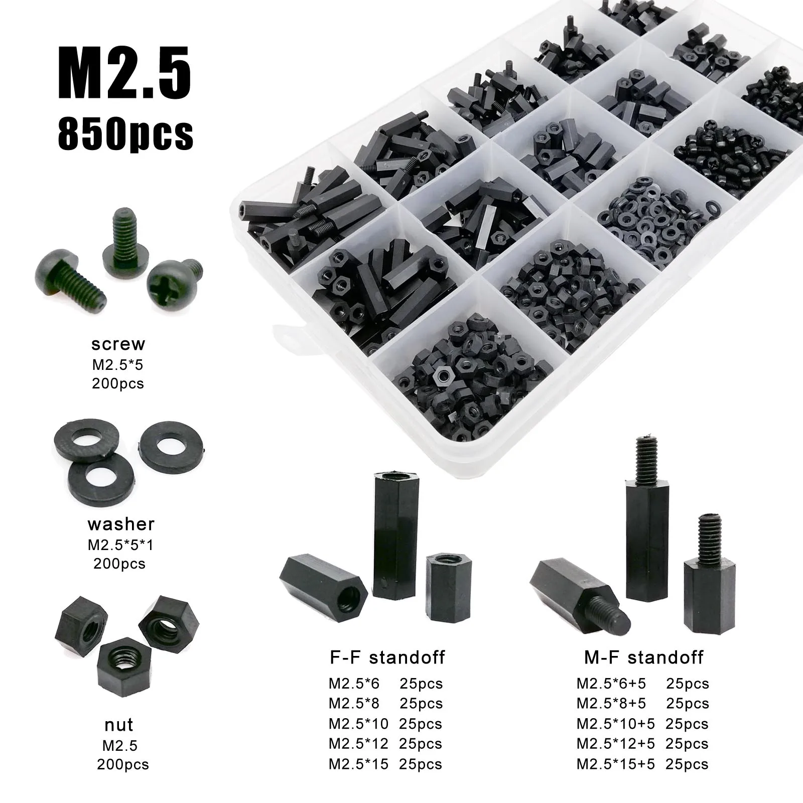 445/1300 шт./компл. M2 5 M3 M4 PCB Материнская плата черная пластиковая нейлоновая