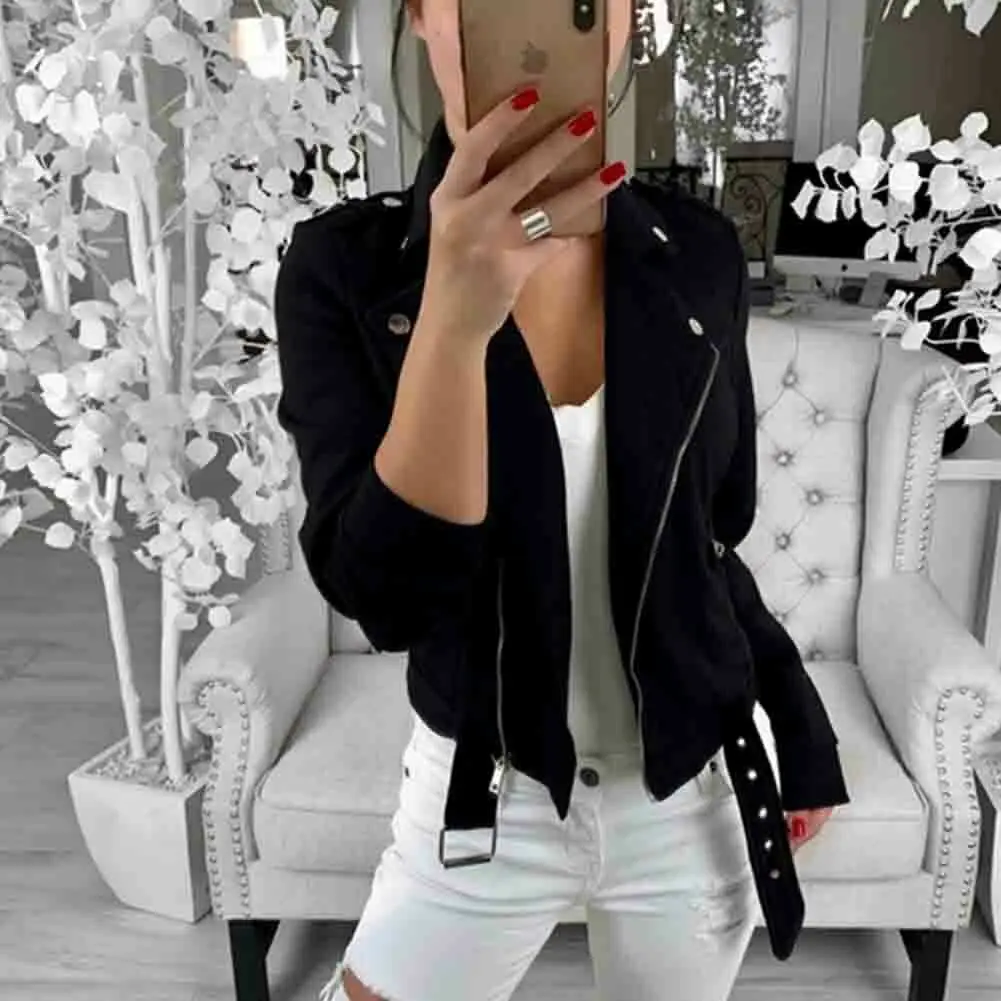 

New Sexy Women Slim Thin Jacket Coats Long Sleeve Turn-Down Collar Zip Up Biker Casual Flight Top Coat Outwear Autumn Clothes