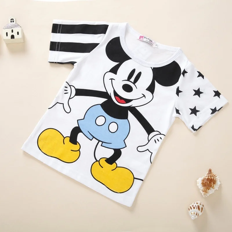 Disney/Одежда для маленьких девочек Летняя футболка с короткими рукавами для маленьких мальчиков Одежда для мальчиков с рисунком Микки удобная детская одежда рубашка «Дисней»