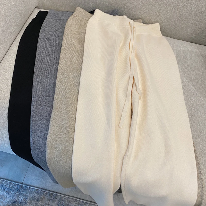 

Winter Wide Leg Pants Women Elastic Waist Long Pants Plus Size Vintage Casual Trousers Elegant Office Lady Lace Up Straight M566
