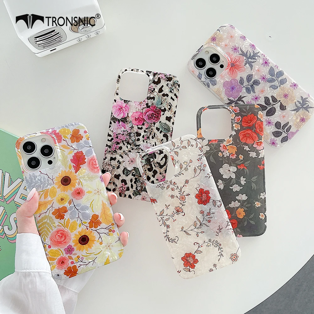 Conch Flower Phone Case for iPhone 13 12 11 Pro Max XR Xs MAX Soft Luxury Yellow Silicone Daisy Cases for iPhone 7 8 Plus Covers