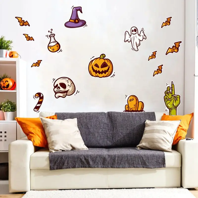 Мультфильм милый Хэллоуин наклейки на стену самоклеющиеся ПВХ для домашнего