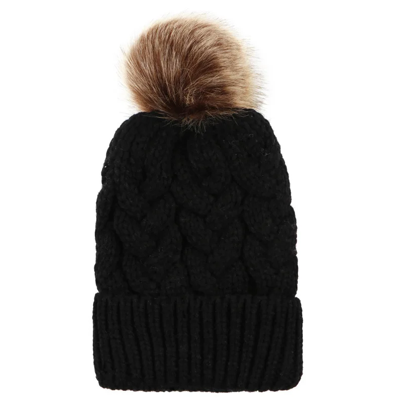 Пуловер костюм для мамы и ребенка шерстяные шапки с помпоном зимние женщин