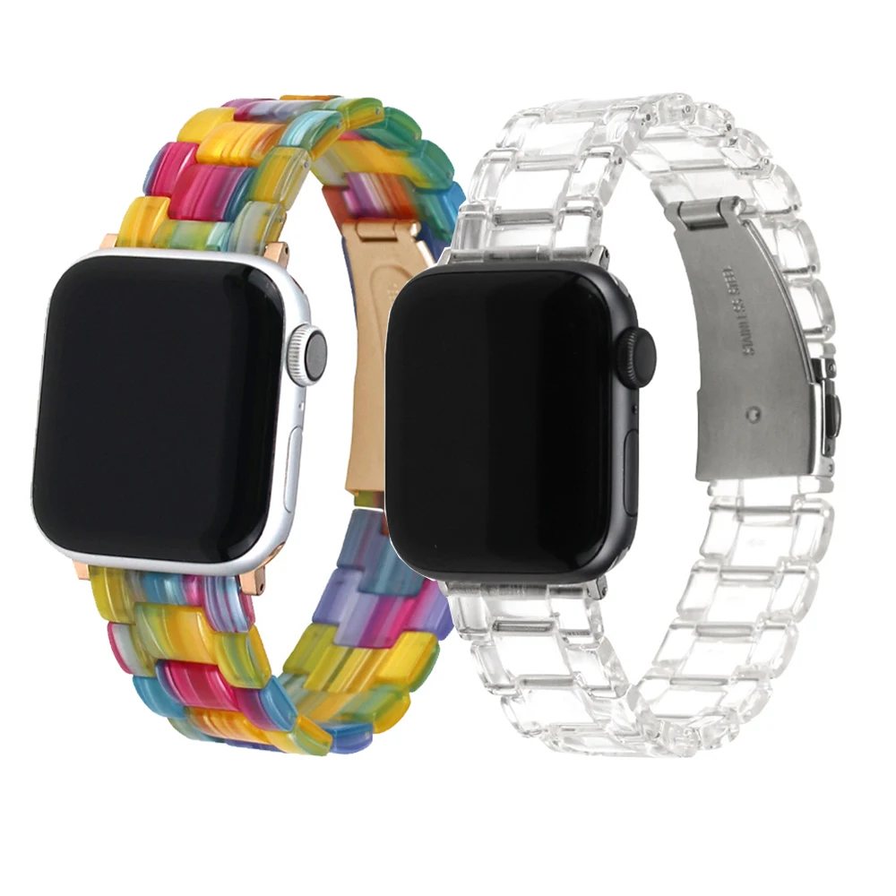 

Ремешок полимерный для Apple Watch 44 мм 40 мм 42 мм 38 мм, прозрачный Радужный Браслет для iwatch series 6 SE 5 4 3 2 1