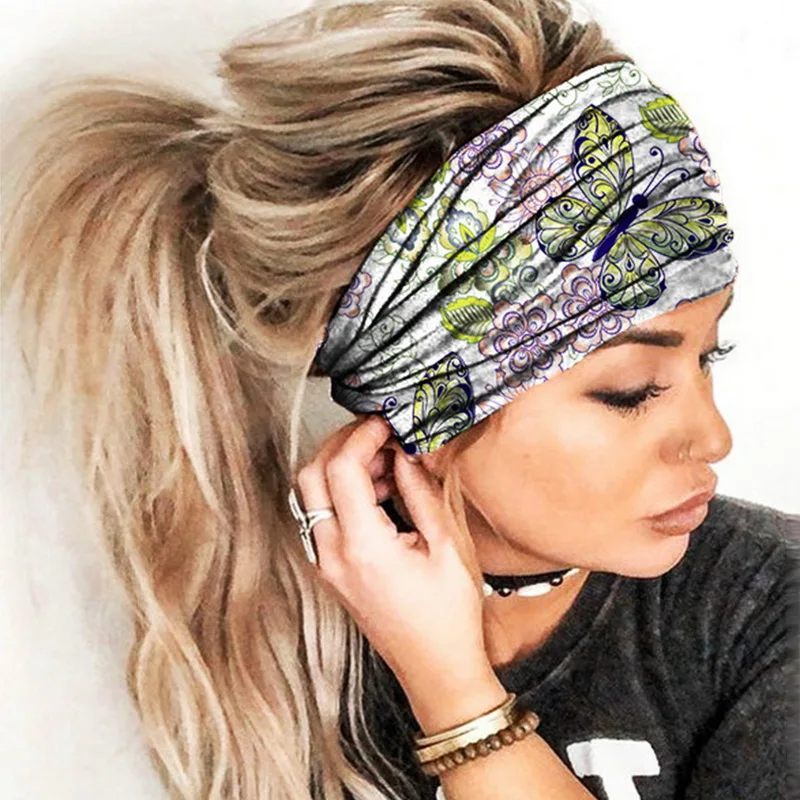 Новый Boho хлопок широкий Тюрбан повязка для волос женщин и девочек принт с