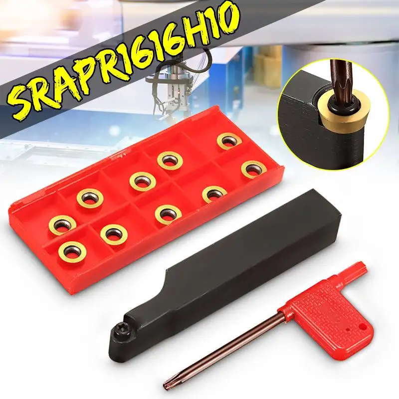 

SRAPR1616H10 CNC Face Milling External Lathe Blade Holder Turning Tool+10Pcs RPMT10T3MO Inserts Blades For Steel Processing