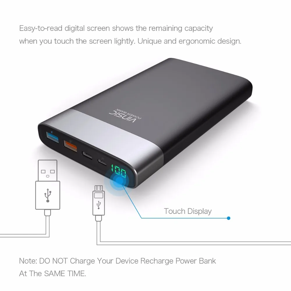 Vinsic 20000 мАч Быстрая зарядка QC3.0 внешний аккумулятор Двойной USB для iPhone X samsung S9 Xiaomi