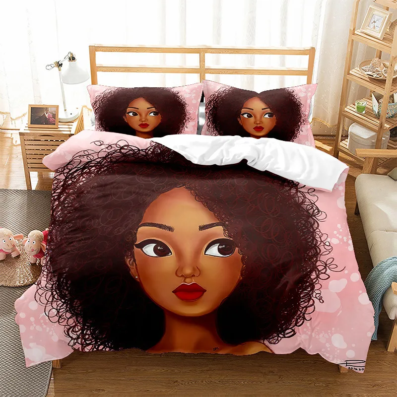 

Bedding Set 3D Digital Printing Cartoon Anime 2/3 Piece of African Girl bedding set Quilt Cover Comforter Cover