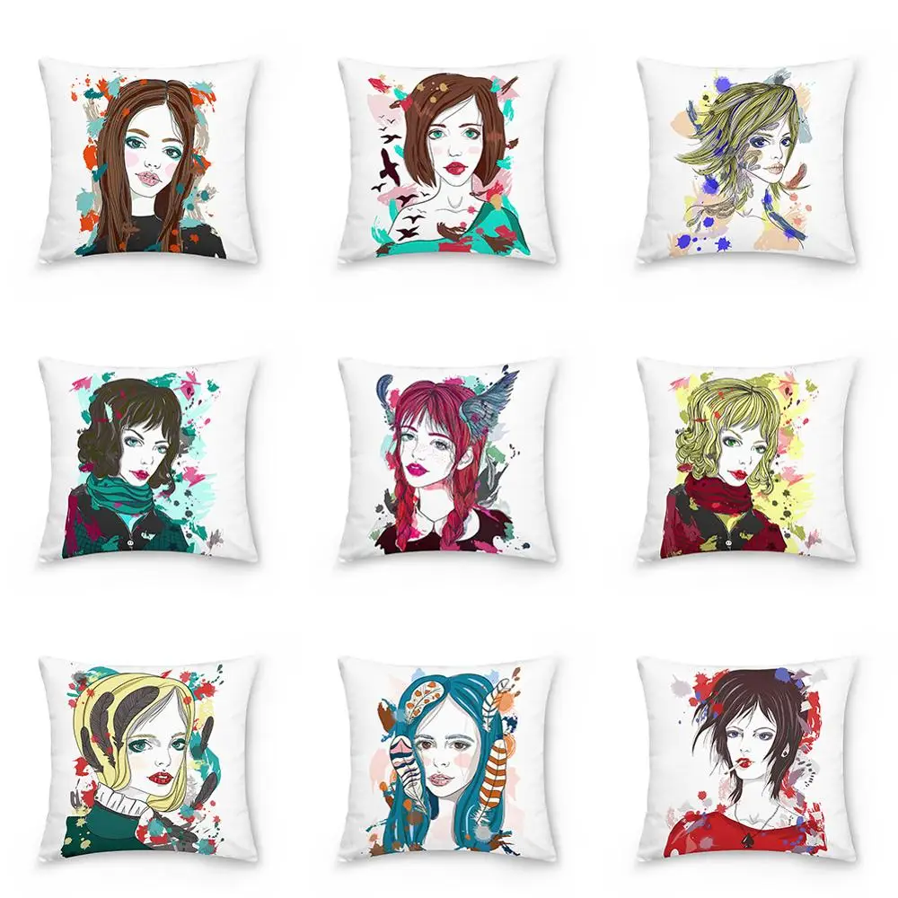 

Anime Girl Pattern Polyester Pillowcase Protective Cover for Home Sofa Chair Car Waist Throw Cushion Cover Pillowslip 45x45cm