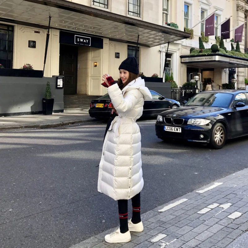 90% белый пуховик на утином пуху 2019 женская зимняя куртка плотное длинное пальто