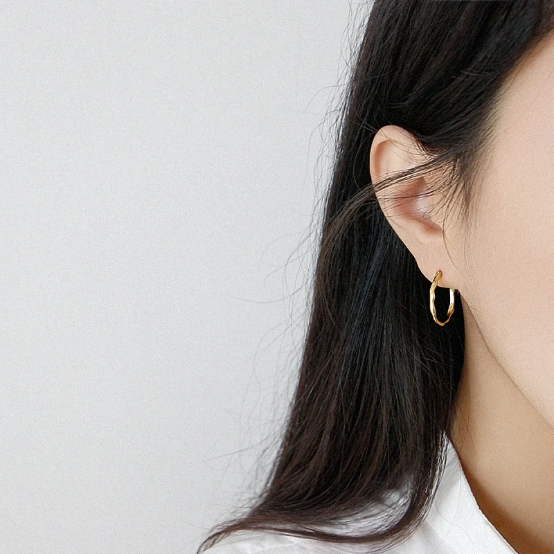 

Springlight Simple Circle Irregular Surface Hoop Earrings Real 925 Sterling Silver Handmade Fine Jewelry Earrings For Women