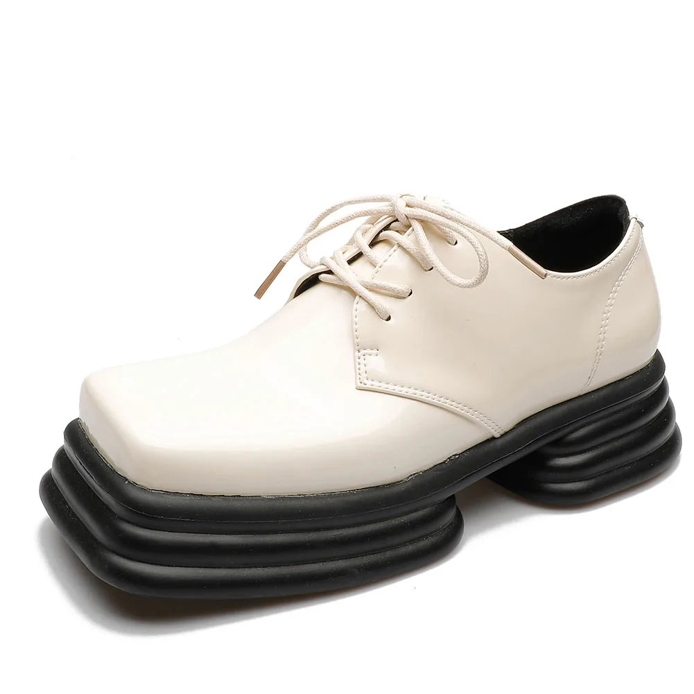 

Brand Design Female Flat Platform Flats Square Toe Lace-Up Casual Spring Autumn Walking Cosy 2021 New Woman Shoes Falt