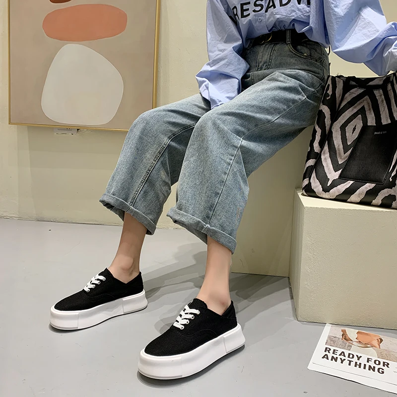 

Round Toe Small White Shoes All-Match 2021 Fashion Women's Casual Female Sneakers Espadrilles Platform British Style Shallow Mou