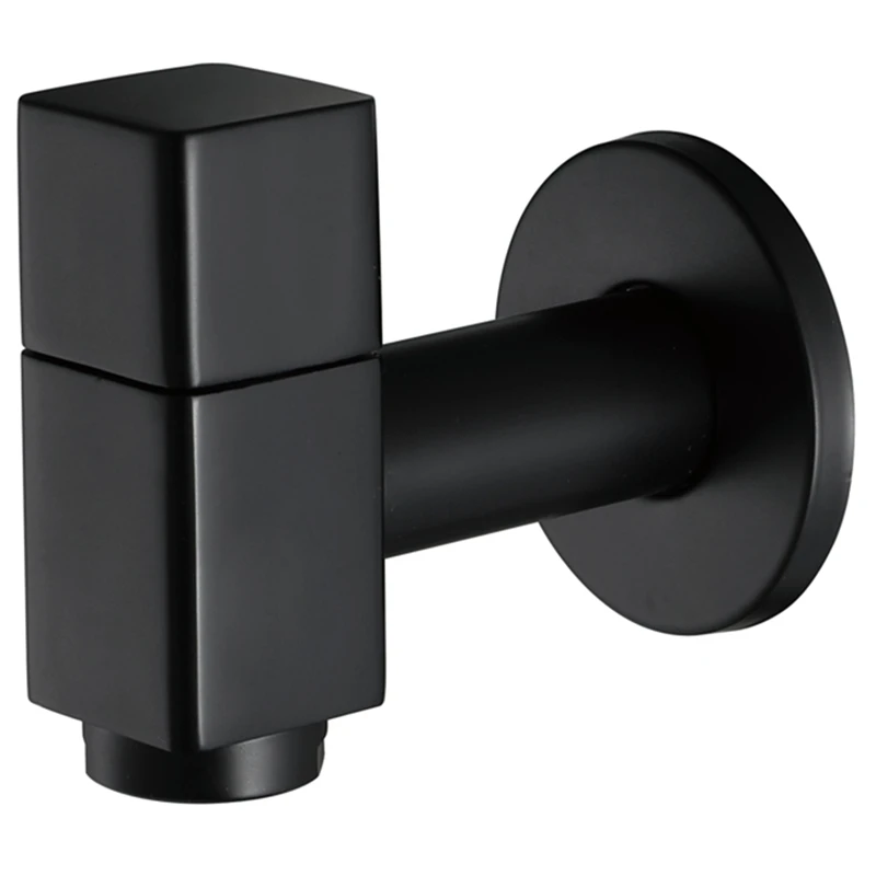 

Black Square Copper Wall Mounted Washing Machine Tap Mop Pool Tap Garden Outdoor Bathroom Water Faucet