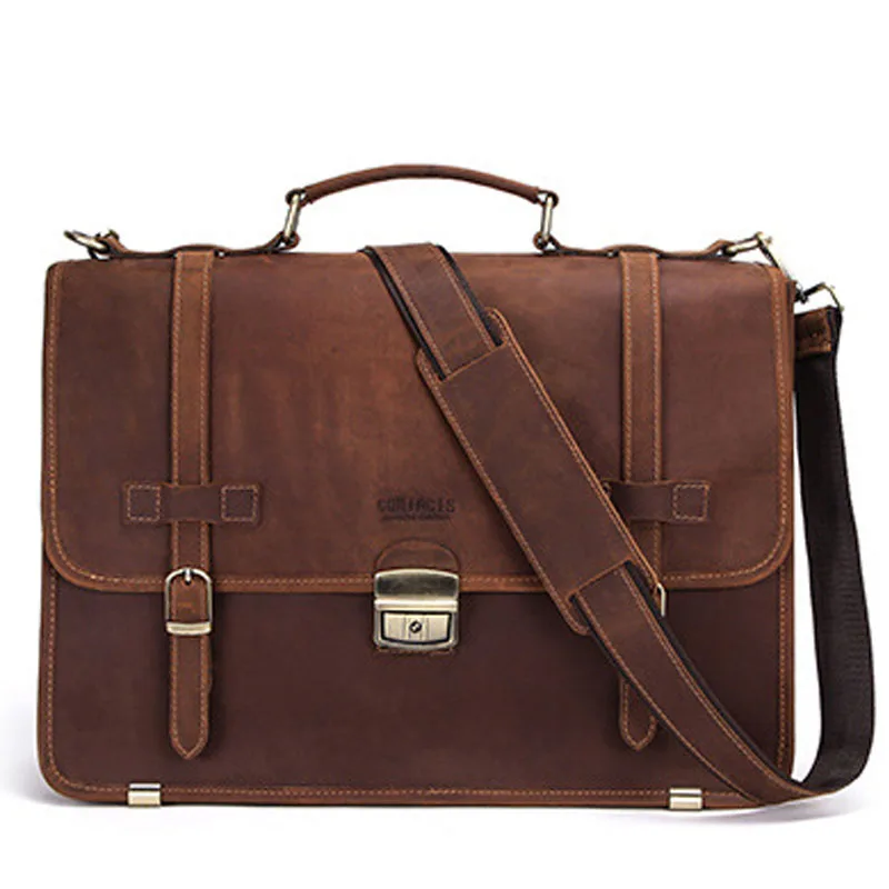 

Men's Genuine Leather Bag Briefcase Office Bags For Men Leather Laptop Bag Shoulder Bags Fashion Hasp Male Luxury Handbag