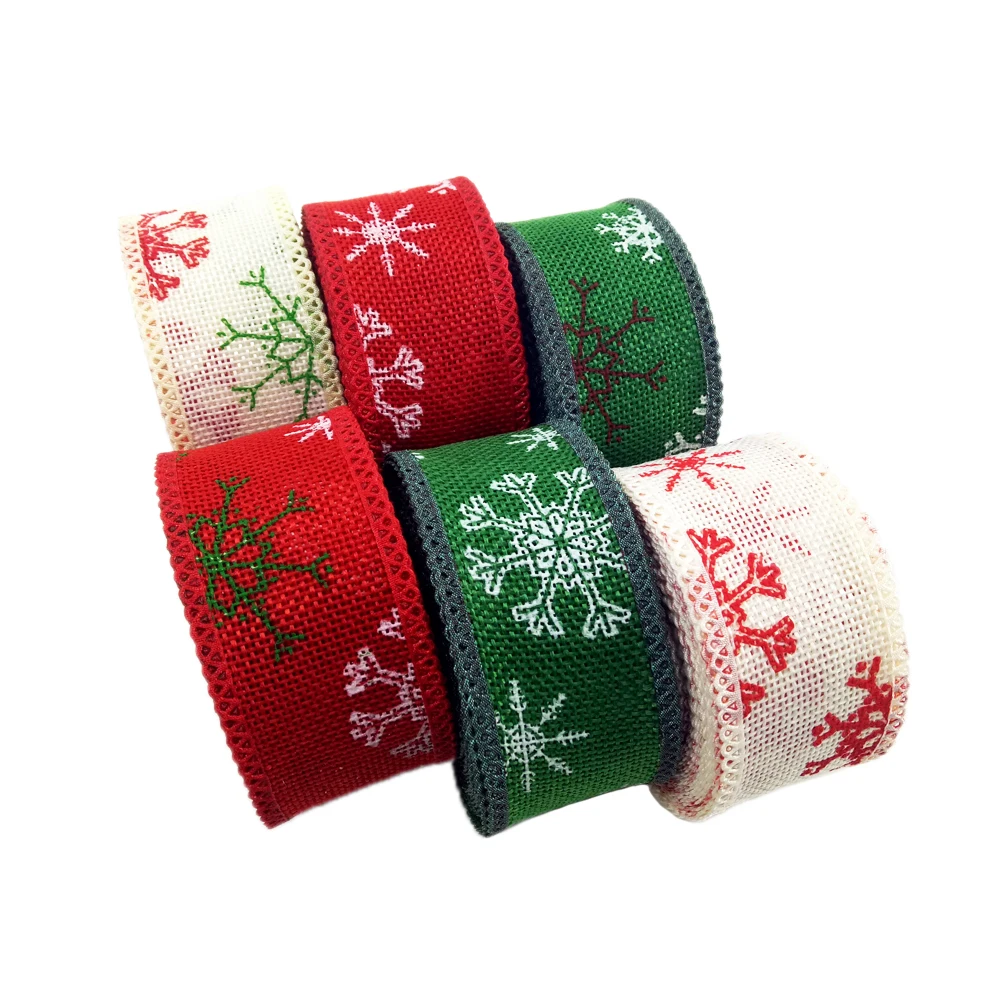 С изображением рождественского цветка набивная льняная лента 25yds DIY материалы