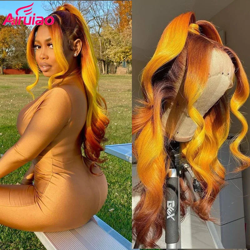 

Ombre Ginger 13x4 Lace Front Human Hair Wigs Highlight Orange Colored HD Lace Frontal Wig For Women Preplucked Body Wave 180