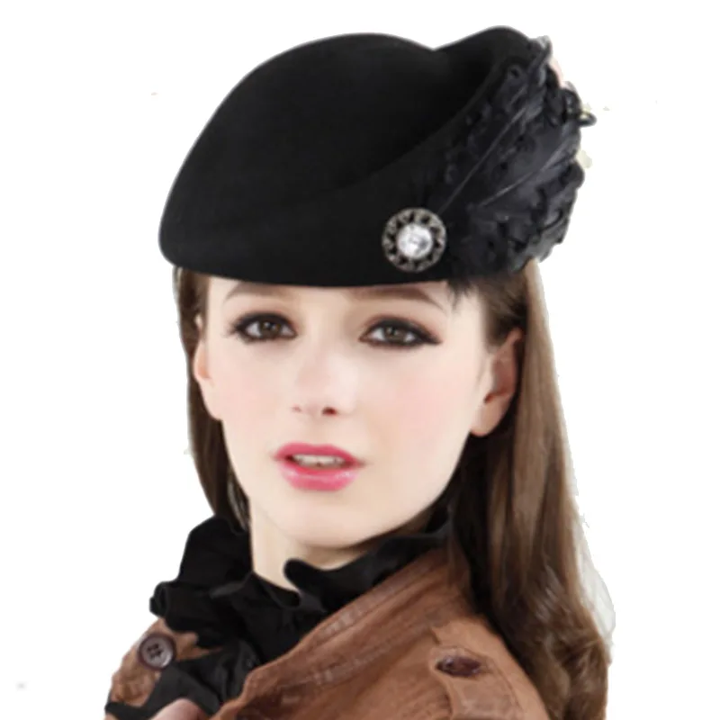 2019 Новая роскошная шапочка стюардессы fedora Шляпа женская мода твердая шерсть