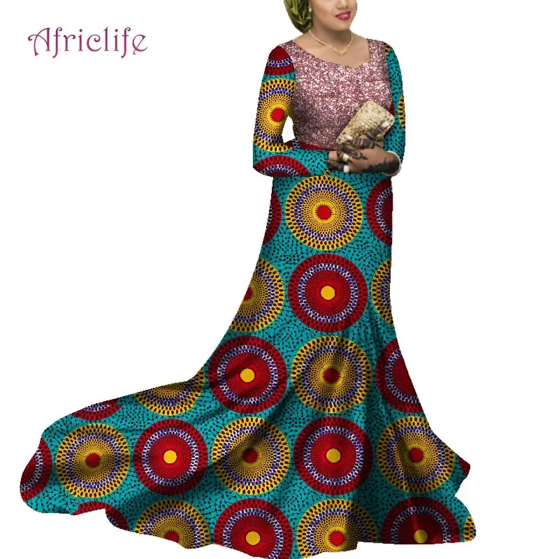 Spring and Fall Type With Lining Party Wedding Evening Clothing for African Women Long Sleeve Floor-Length Dresses WY5758