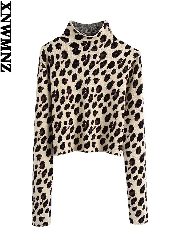 

XNWMNZ жаккардовый укороченный вязаный свитер с животным принтом винтажный с открытой спиной с длинным рукавом женские пуловеры шикарные топ...
