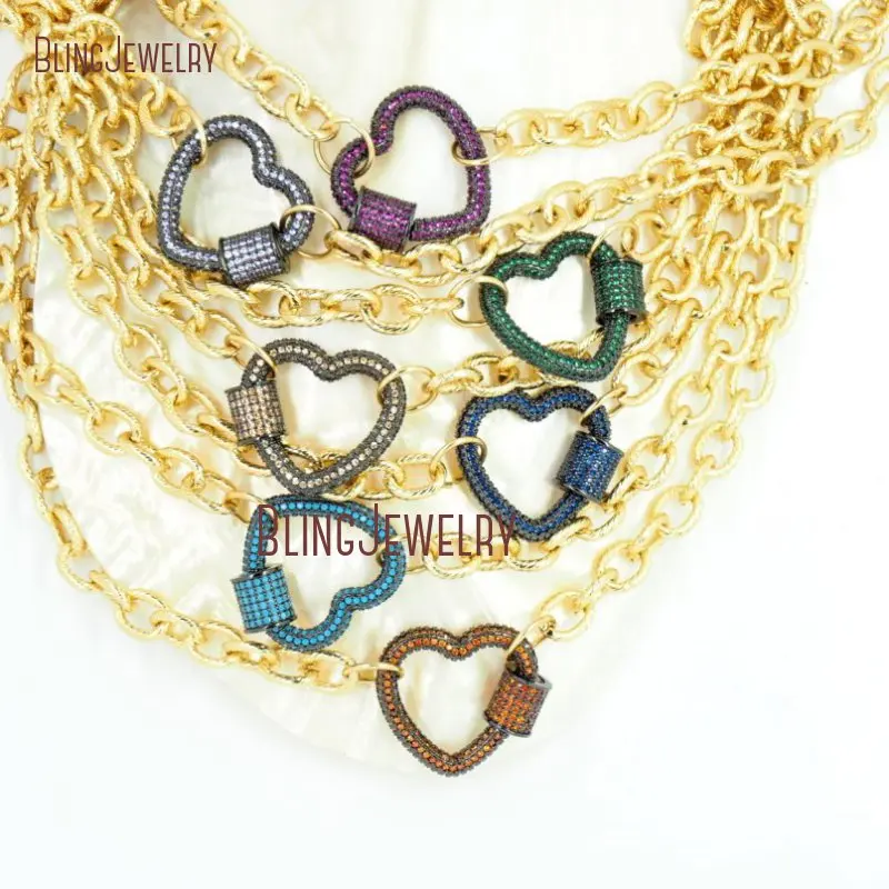 ?? ゴールド充填チェーンチョーカーハートロックネックレススクリュークラスプジュエリーカラビナネックレス NM30236