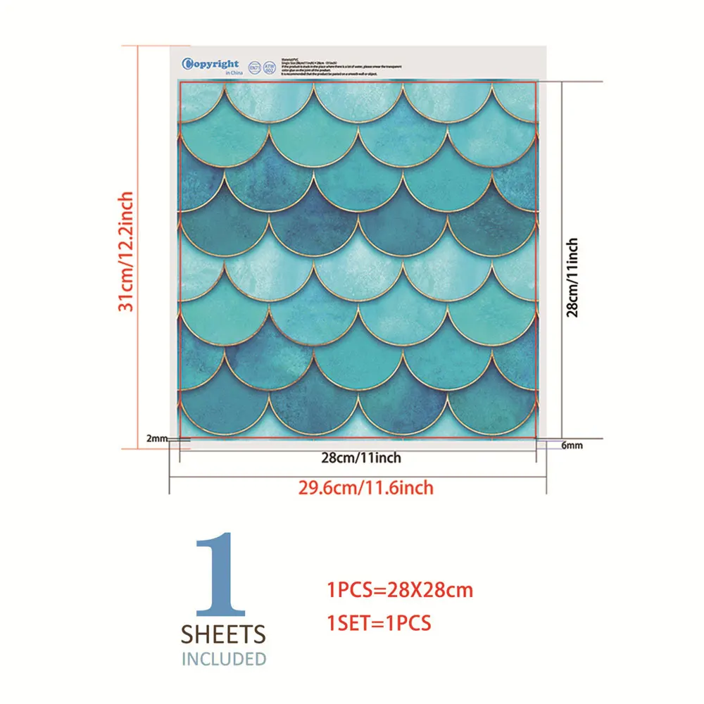 

3D Blue fish scale pattern wall sticker living room bathroom wallpaper background home decoration thick glued splicing stickers
