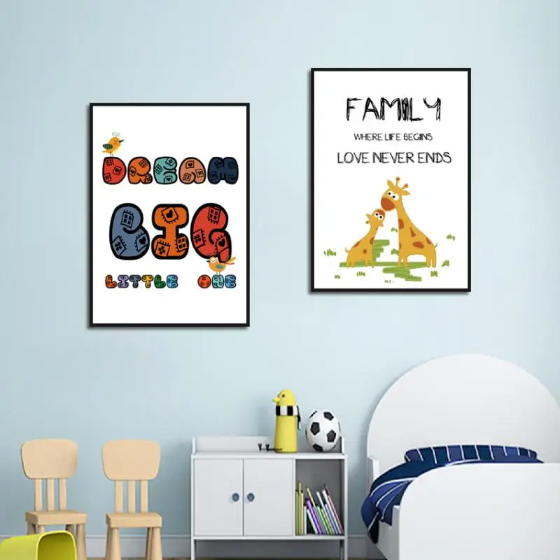 Милые Мультяшные декоративные картины Английский алфавит семья Животные Жираф детская комната креативное