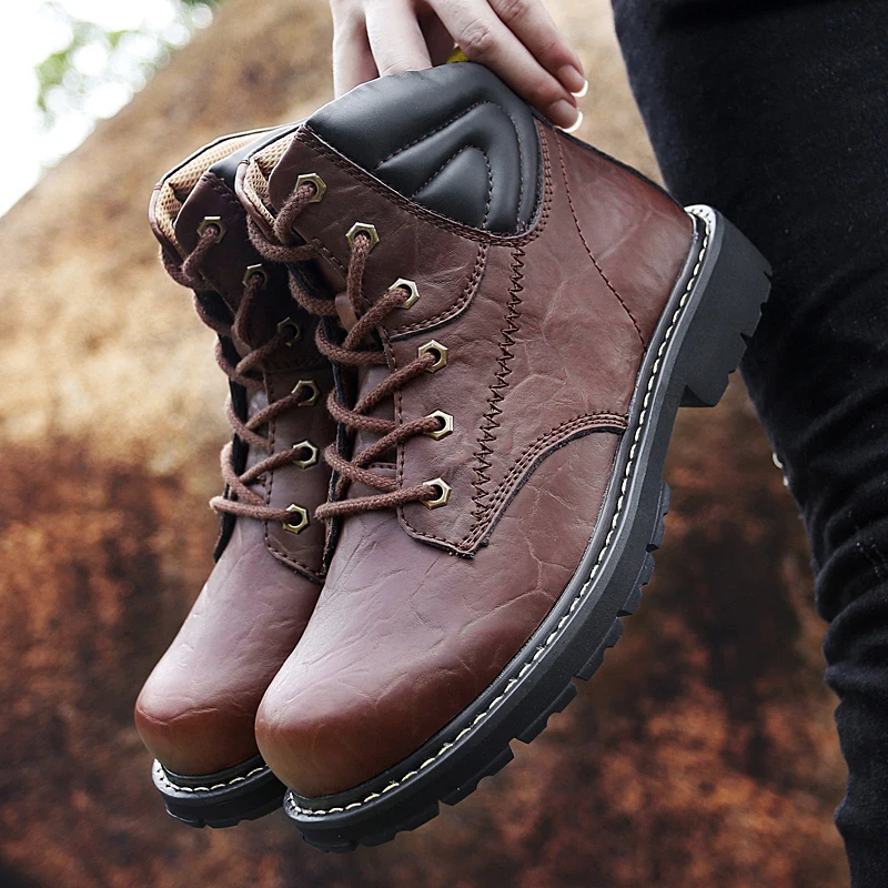 

2021 Springr Classic Unisex Boots Waterproof Fur Black High Top Smooth PU Leather Man Mens Motocyle Boots Shoes