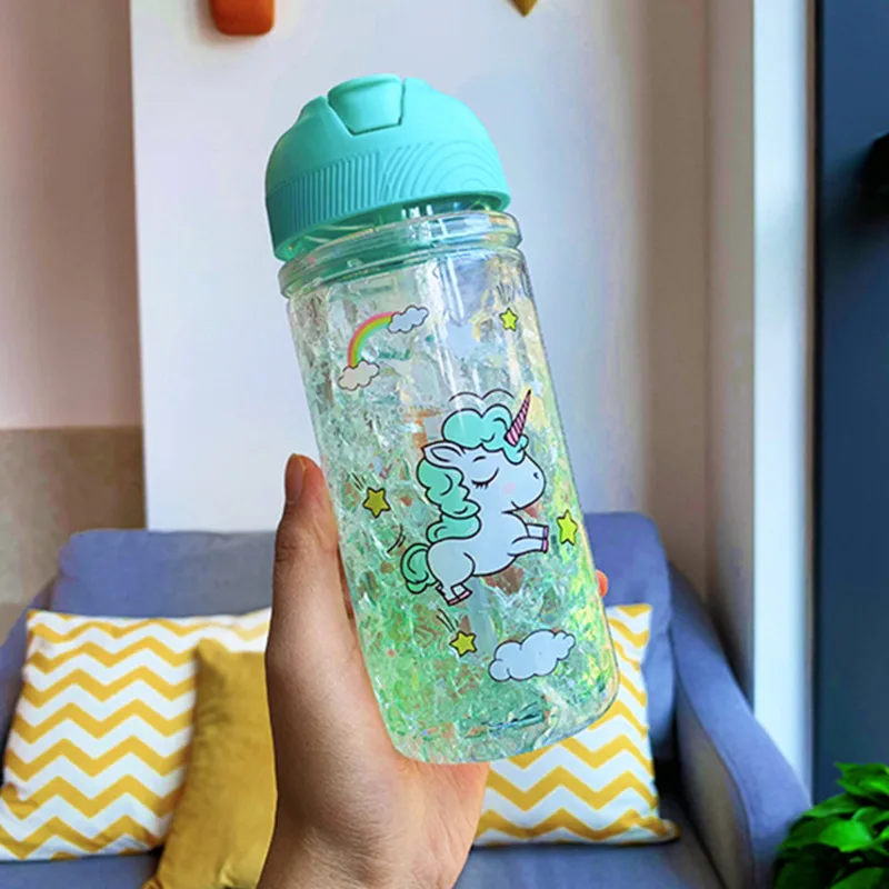 

Draagbare Stijlvolle Dubbele Stro Eenhoorn Ijs Cup Zomer Koude Drinken Sap Koffie Water Cup meisje jongen Plastic Bekers novelty