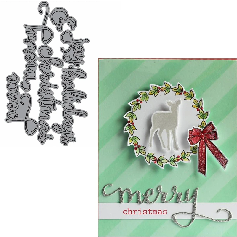 

Joy Holidays&Merry Christmas&Peace Metal Cutting Dies Stencils Phrases Die Cuts For Card Making Decoration New 2019