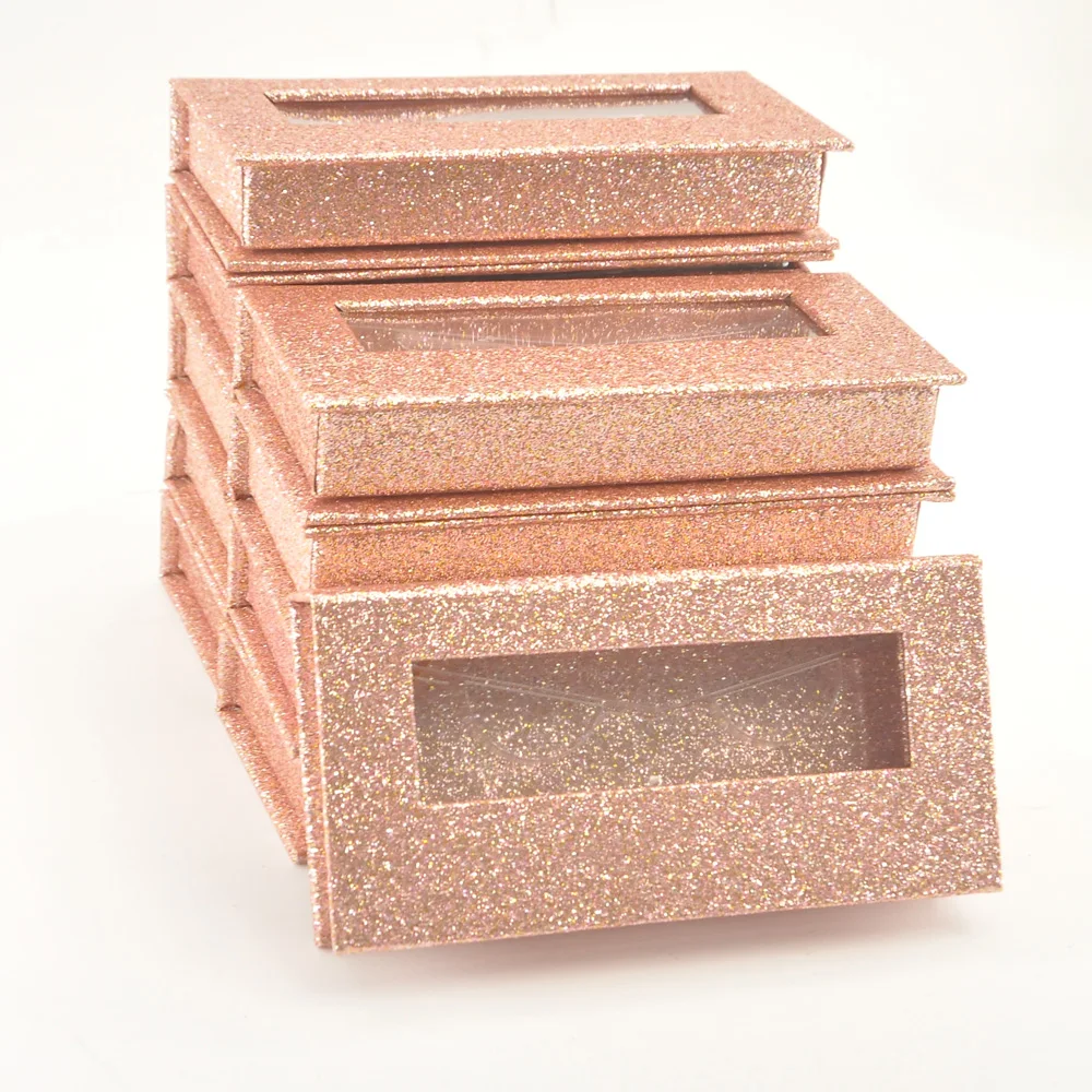 

New rectangle eyelash boxes wholesale 25mm mink lashes makeup case rose gold glitter eyelash packaging box vendor fast shipping