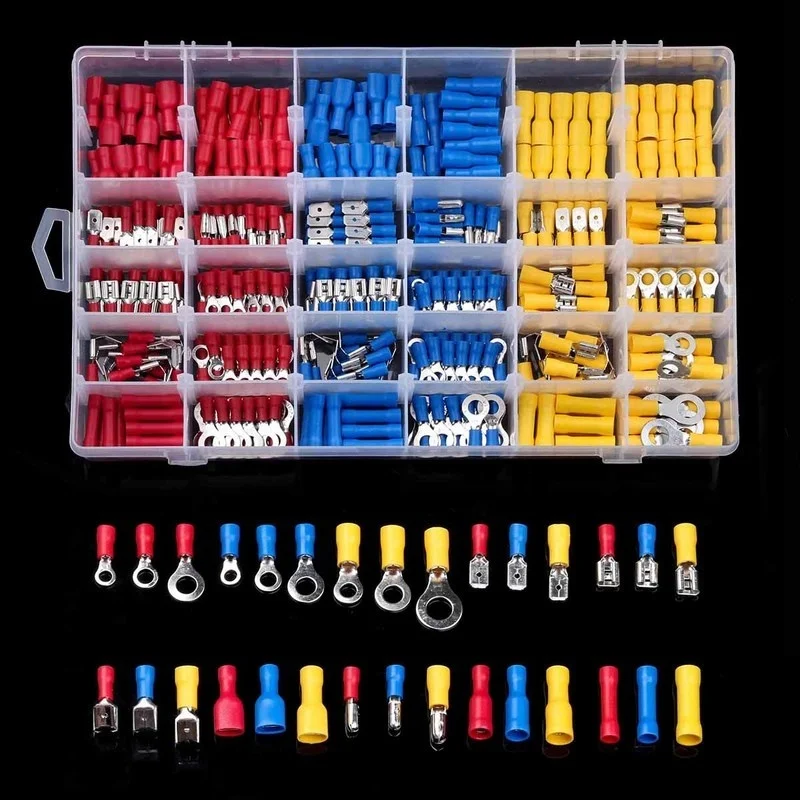 

480Pcs Spade/Ring/Bullet/Piggy Mixed Insulated Electrical Wire Connectors Crimp Terminals Back Crimping Terminal Assorted Kits