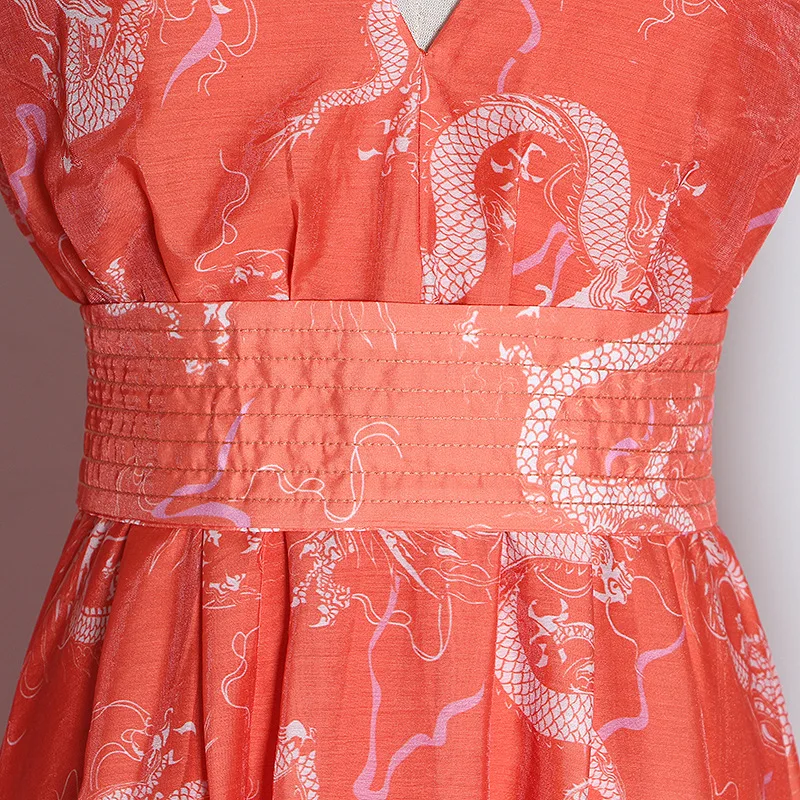 

Luxury Dragon Print Women Long Dress Elegant V-Neck Long Sleeve Dresses A1293