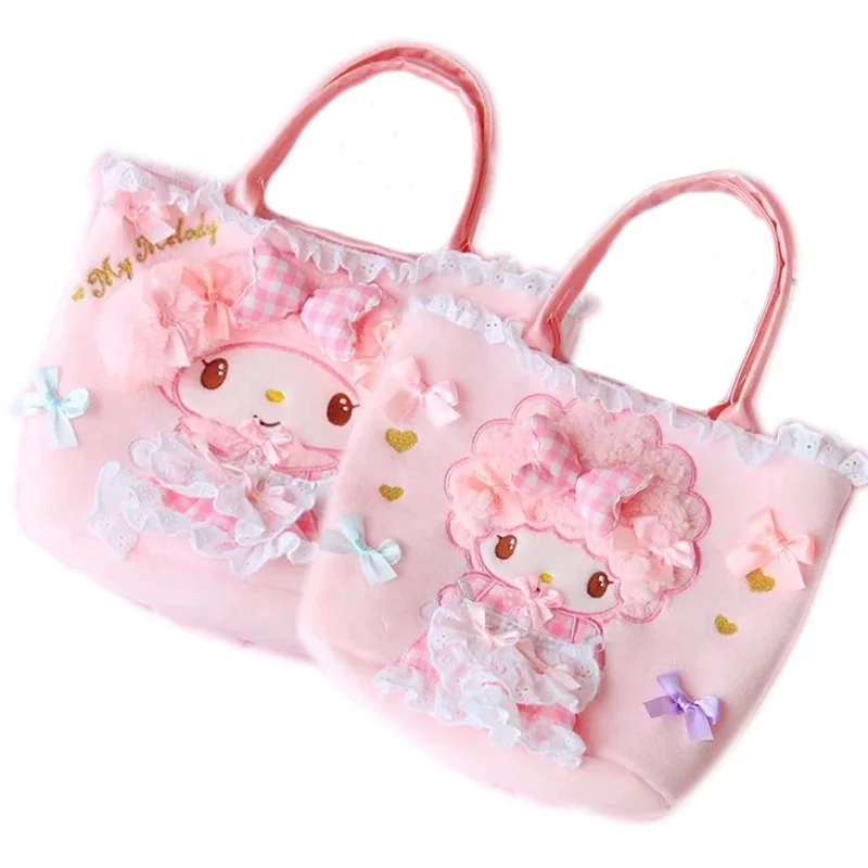 

Kawaii Cartoon Anime Littlelamb Melody Plush Cute Bow Lace Pink Sundries Cosmetic Storage Handbag Kids Toy Holiday Gifts