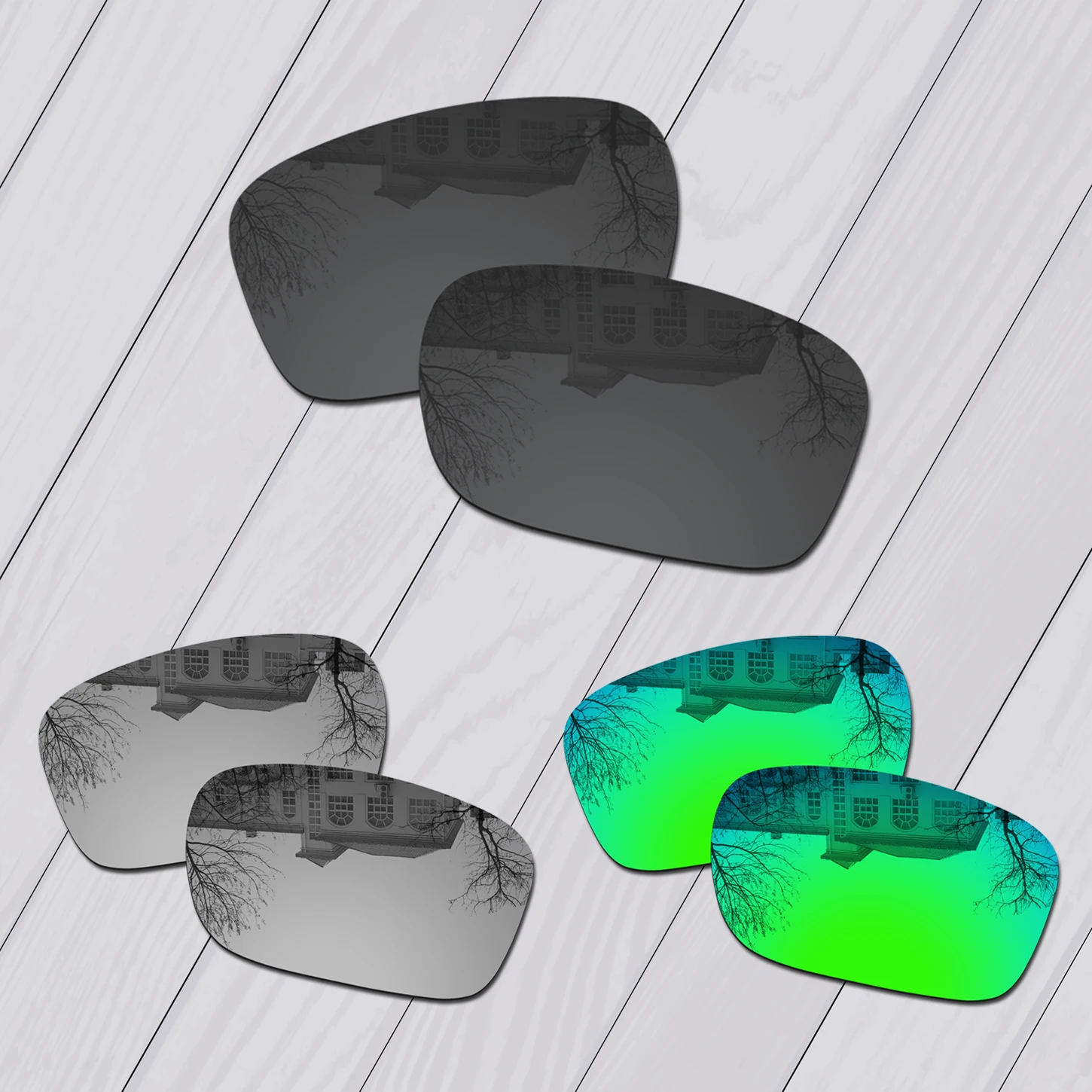 E.O.S 3 Pairs Black & Silver & Emerald Green Polarized Replacement Lenses for Oakley Jupiter Squared OO9135 Sunglasses