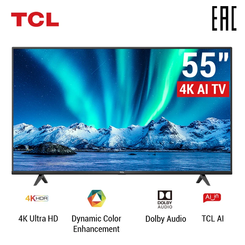 55-дюймовый TCL 55p615 светодиодный K LED UHD Android TV smart 3840 × 2160 Dolby Audio HDMI x 3 USB 2 |