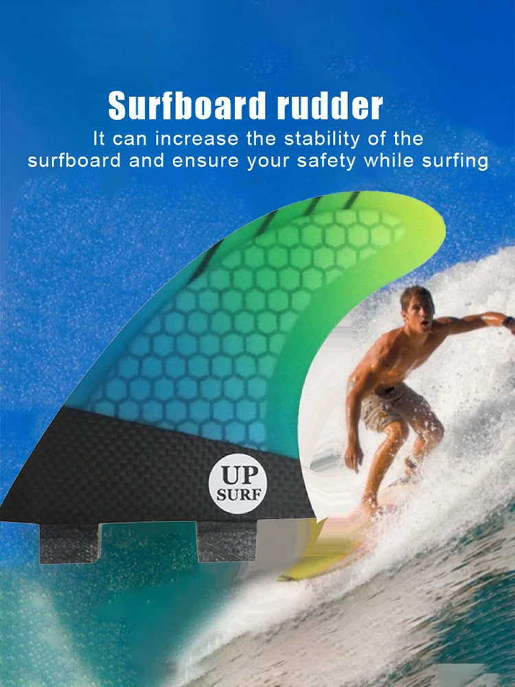 

3pcs Surf Fins Tri Fin Set for FCS Stability Honeycomb Fiberglass Gradient Surfboard Fin Set for Water Sports Surfing