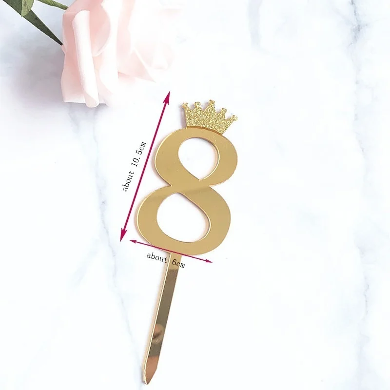 

Number Cake Topper Gold Silver Crown Acrylic 0-9 Digital Birthday Party Cake Insert Cake Decoration Wedding Cakes Dessert Decor