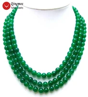 qingmos 8mm round natural green jade necklace for women genuine stone necklace 3 strands 18 jewelry