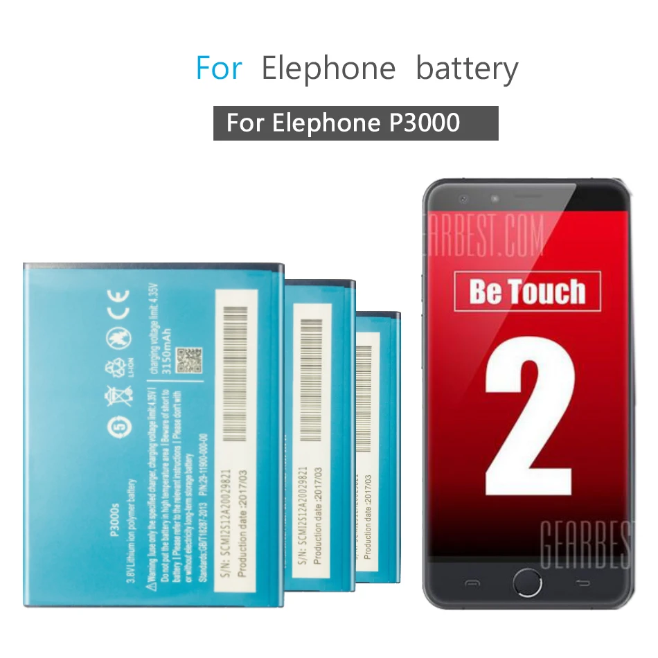 

Перезаряжаемые литий-полимерные аккумуляторы для Elephone P3000s P3000, 3150 мАч