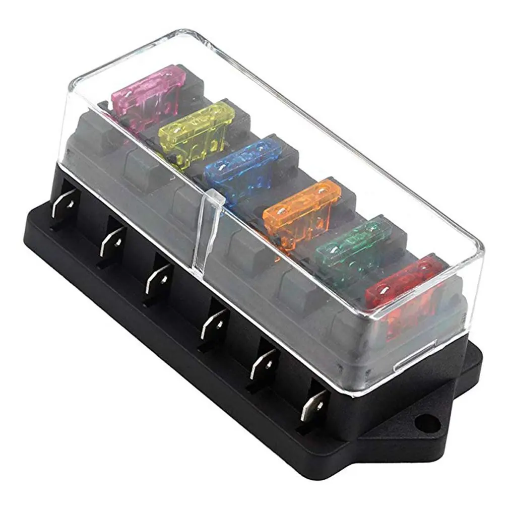 

Car Van Ship Ocean 6 Way Chip Block Bracket With Cover + 6 Blade Block 12 V / 24 V Multicolor