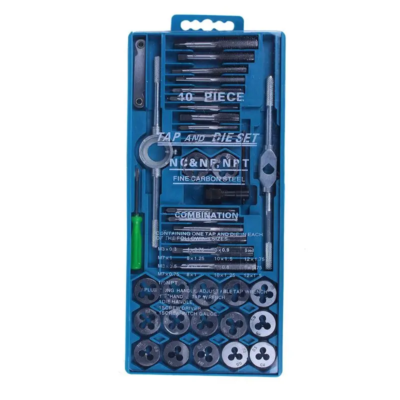 Tap and Die Set 40 шт w/Чехол нарезание резьбы чеканка Ремонт новый|Метчик с резьбой| |