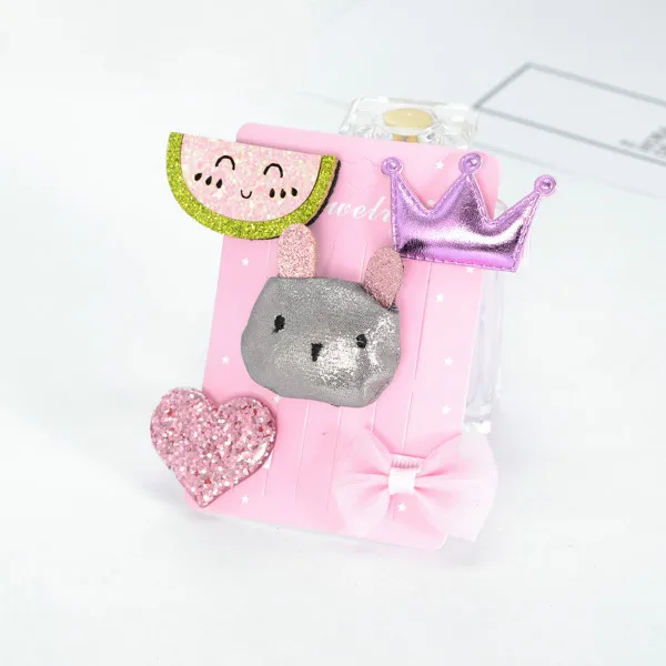 Children's hairpin set hair accessories 5PCS/SET baby flowers bow side clip girls crown all-inclusive cloth side clip