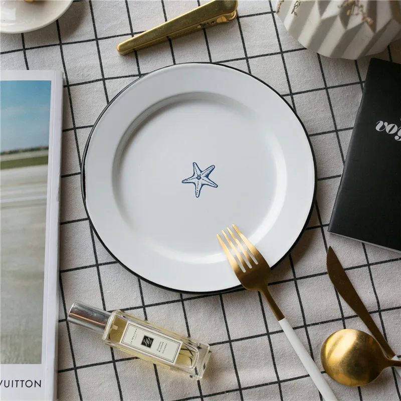 Enamel Nordic Retro Thickened Fruit Plate Baked Rice Turnip Dinner Breakfast Tableware Flat | Дом и сад