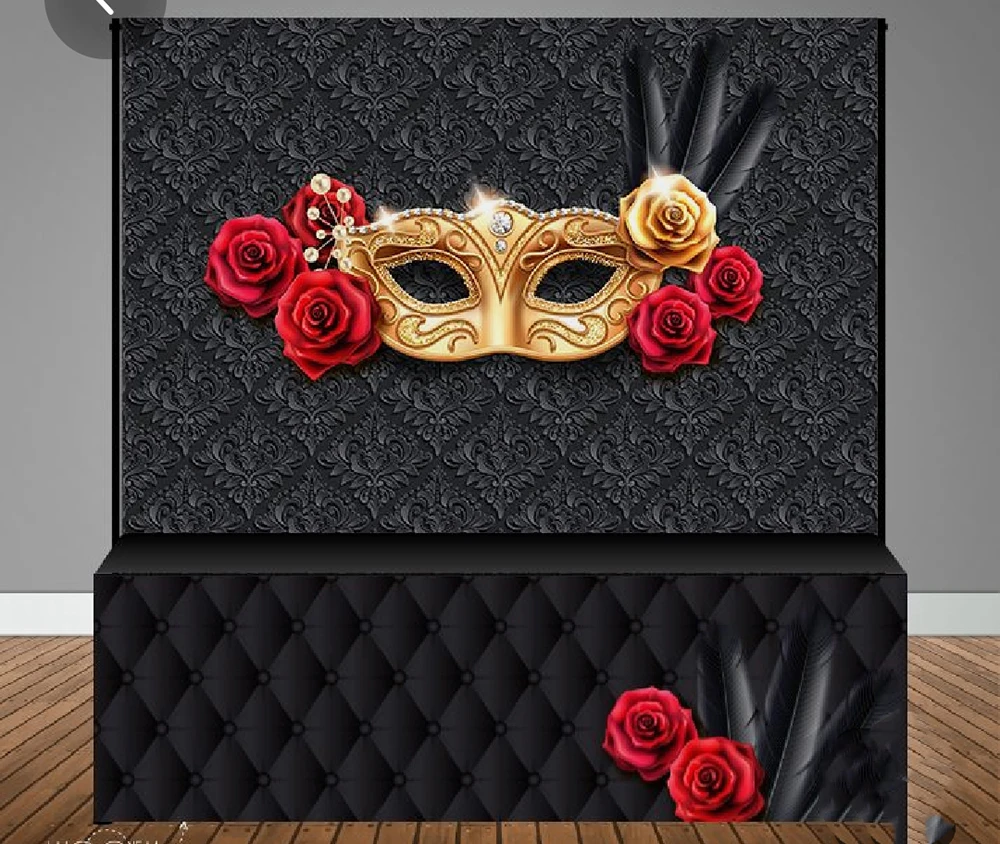 

Masquerade Table Banner Backdrop with Table Wrap backgrund candy dessert table decoration print vinyl rose women birthday party