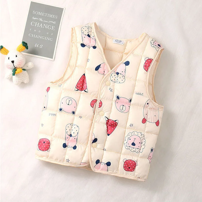 

Spring Autumn Boys Girls Waistcoat Printed Vest Lightweight Warm 1-3y Kids Coat Infants Sleeveless Jacket Winter Toddler Clothin