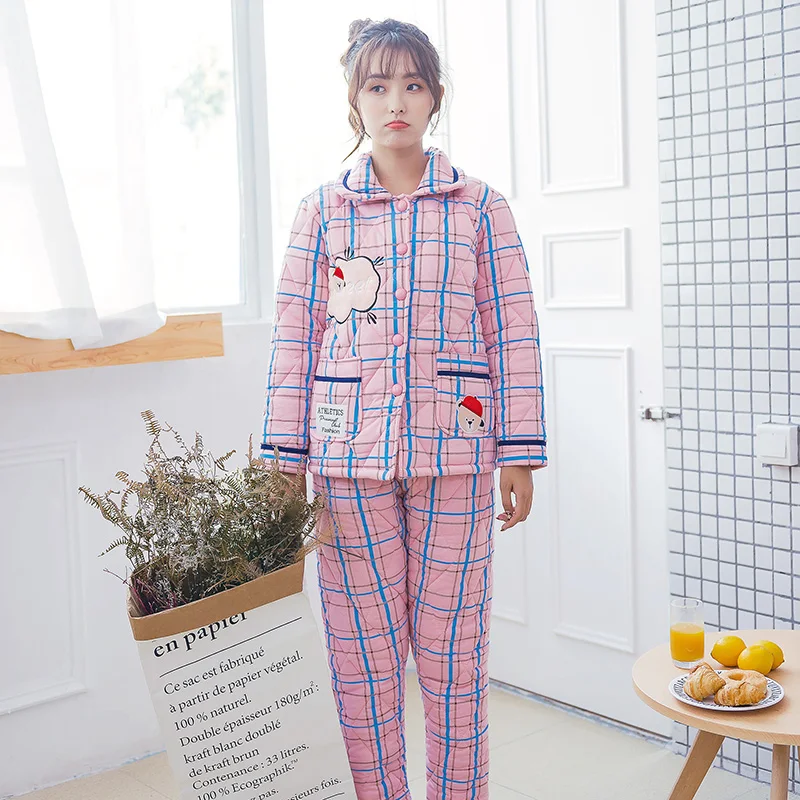 Зимние женские пижамные комплекты хлопковая стеганая одежда для сна штаны
